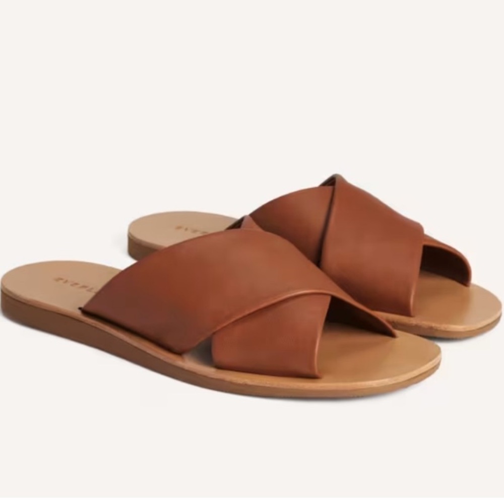 Everlane The Day Crossover Sandal Sienna Brown slip on leather slide cognac 7.5